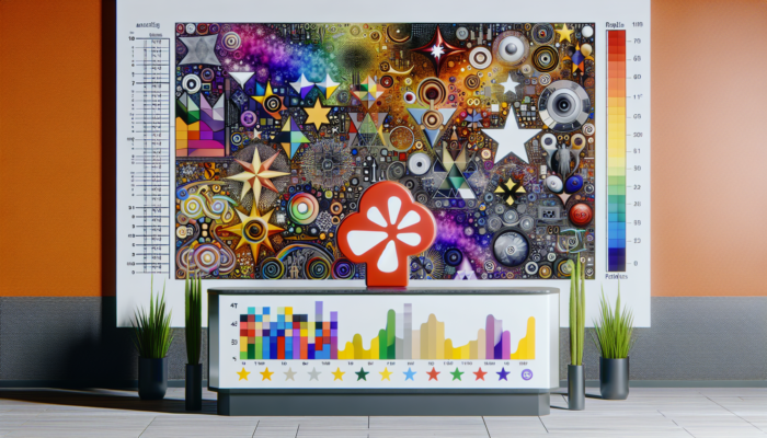 A modern dashboard featuring colorful graphs and the Yelp logo, illustrating business analytics for restaurants.