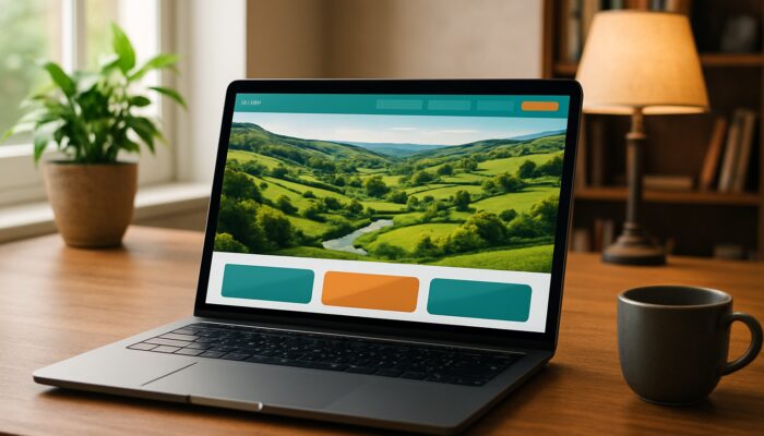 Laptop showing Ivybridge business website with Devon landscapes and navigation menus