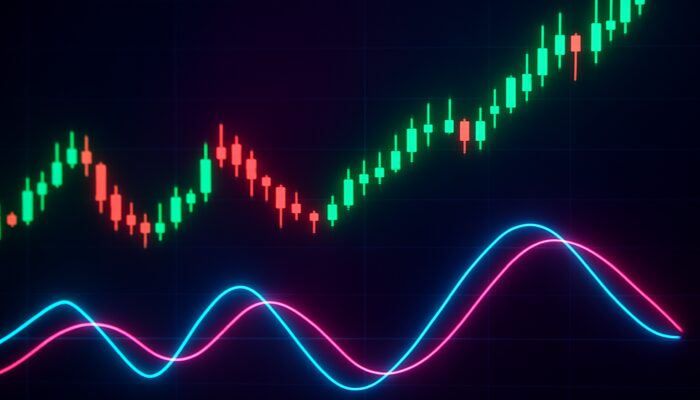 Vibrant trading interface displaying Trix indicator crossovers, divergences, and rising price candles.